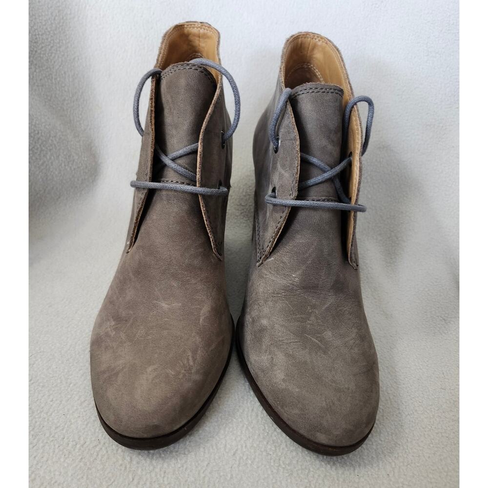 Lucky Brand Size 8 Leather Wedge Booties Tie Gray Short Boots Shoes - Picture 4 of 8